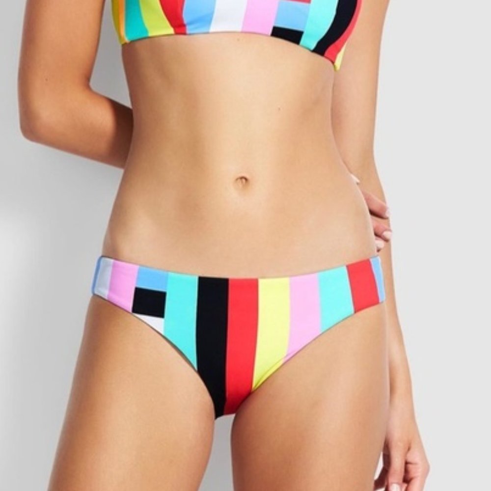 NWT Seafolly Bandwave Hipster Multi Bikini Bottoms | Striped - Geometric | US 6